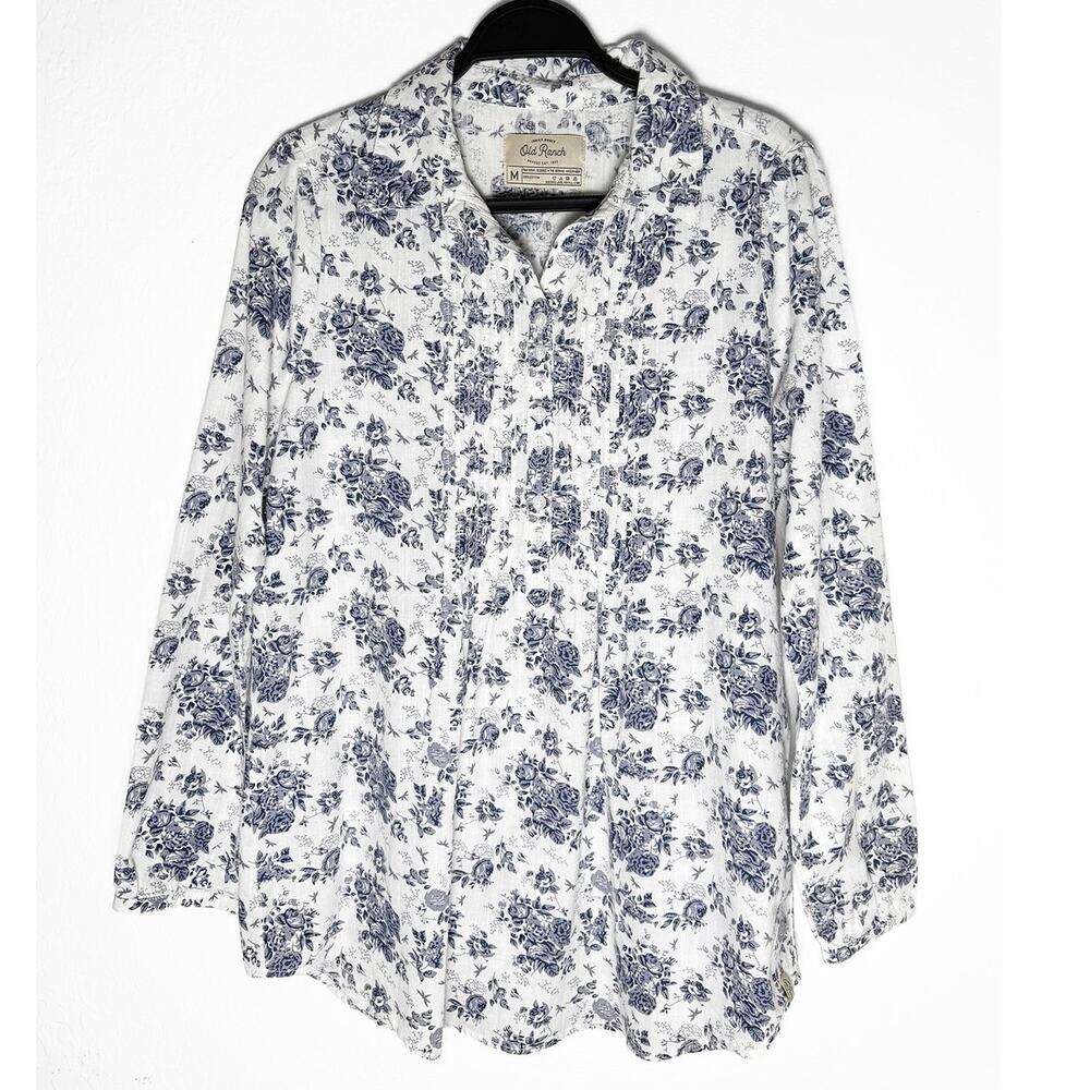 Old Ranch Brands Women's Toile Vintage Floral Shirt Button Front Pintucked Chest